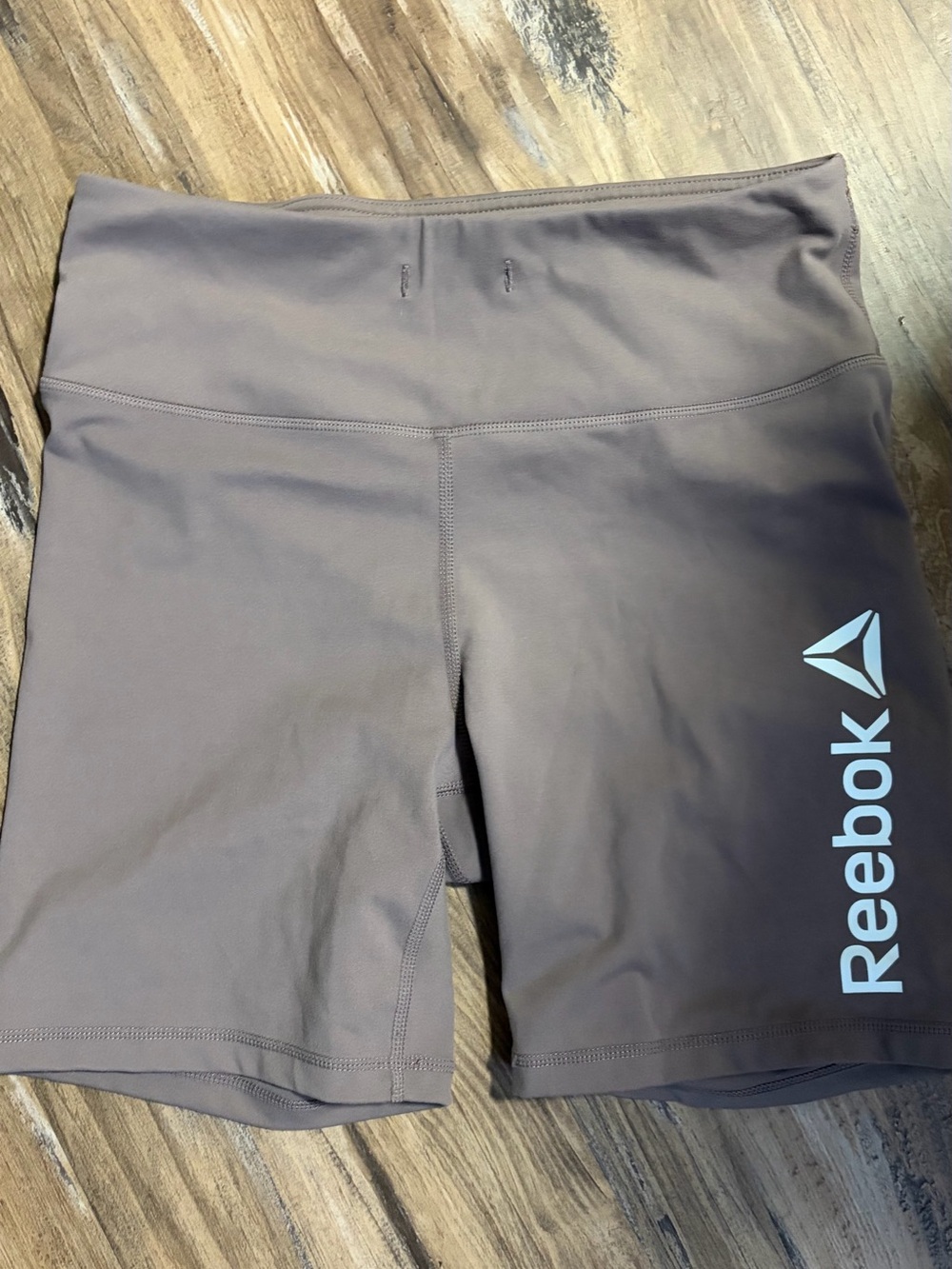 Reebok Women's Taupe High-Rise Bike Shorts with Side Logo